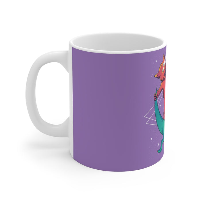 Cat Coffee Mug | Cat Riding Dino | Cat Coffee Mug | sumoearth 🌎